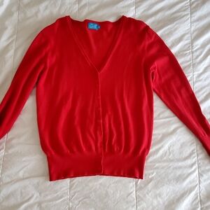 Red V-Neck Cardigan Sweater